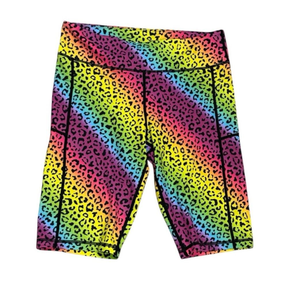 Zyia Active Rainbow Leopard Light n’ Tight Hustle Bike Shorts XL